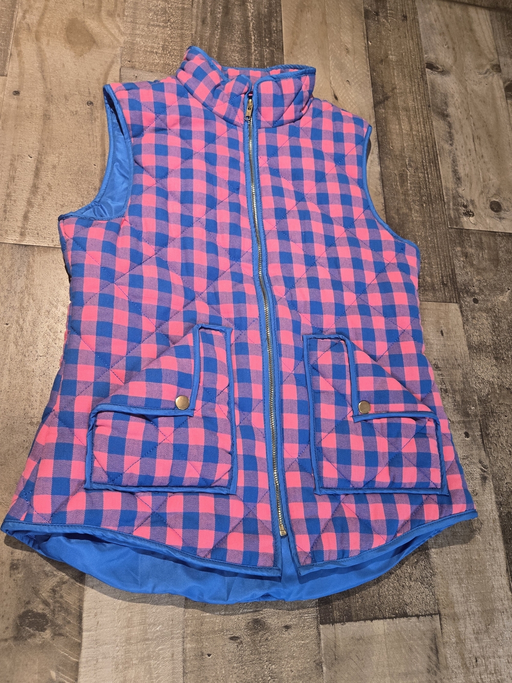 Tea n Rose Pink and Blue Check Puffer Vest Medium